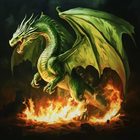 Emerald Dragon Ascending from Embers Artwork