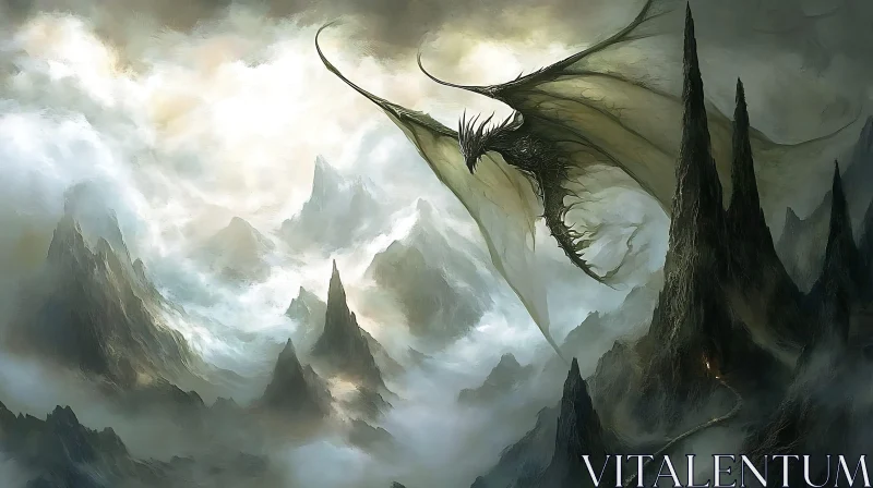 Fantasy Dragon Above Jagged Peaks AI Image