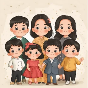 Charming Family Cartoon Illustration