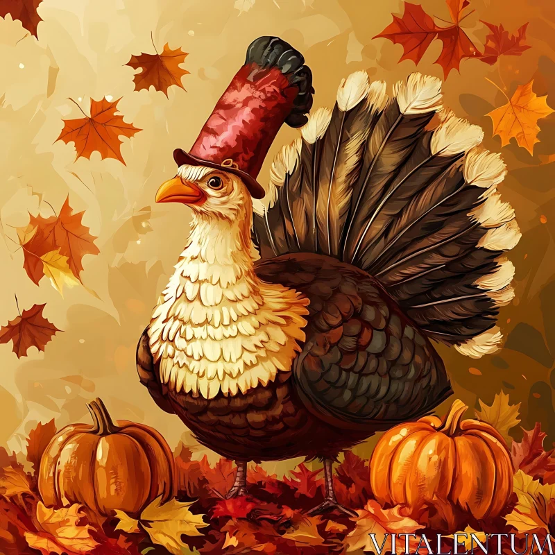 Whimsical Thanksgiving Turkey with Pumpkins AI Image