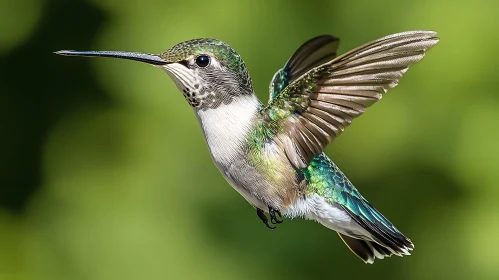 Hummingbird Hovering with Green Background