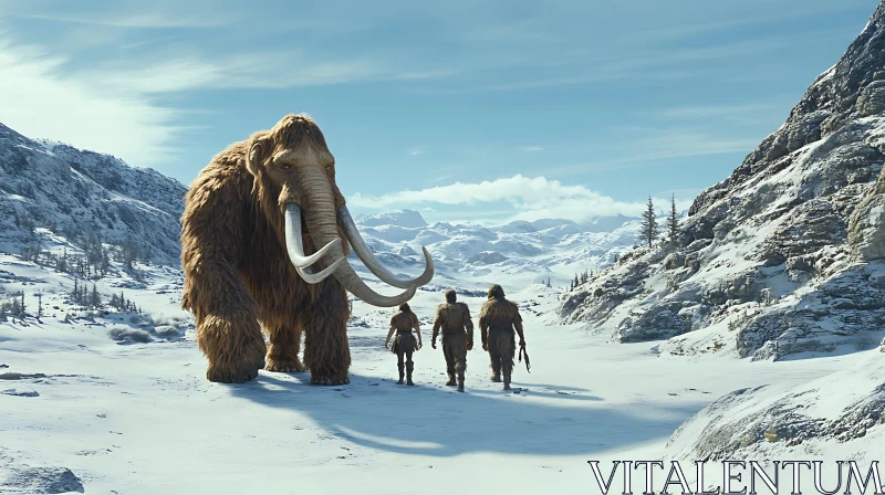 AI ART Prehistoric Hunters with Mammoth