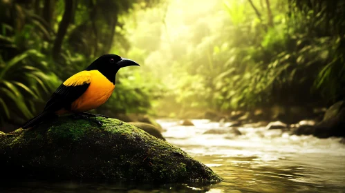 Bird in Jungle River Scene