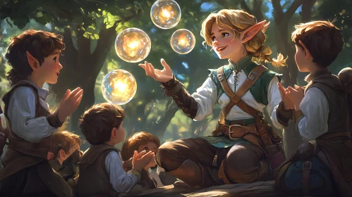 Enchanting Elf with Bubbles in the Forest