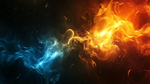 Cosmic Dance of Fiery Orange and Blue Smoke