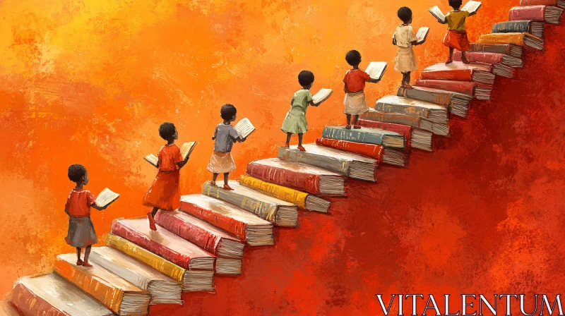 Stairway to Knowledge: Children and Books AI Image