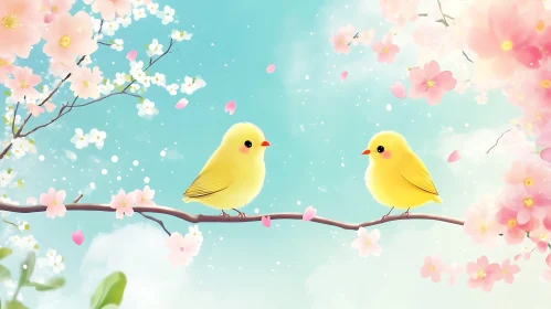 Spring Birds Blossom Branch Art