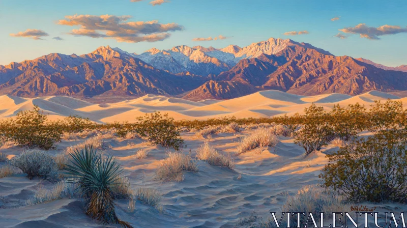 AI ART Desert Landscape with Sunset Lighting and Dunes