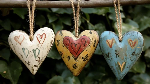 Three Painted Hearts Decoration