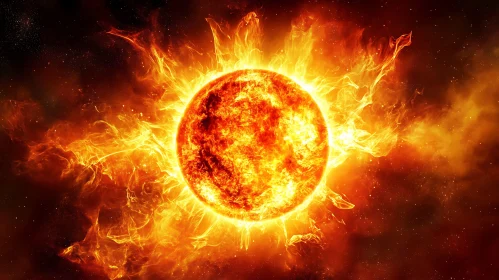 Fiery Sun in Space