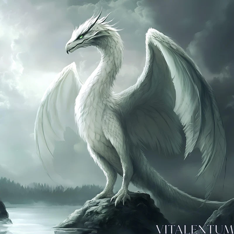 AI ART White Dragon on the Rocks