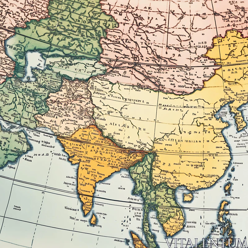 Antique Asia Map - Geographical Illustration AI Image