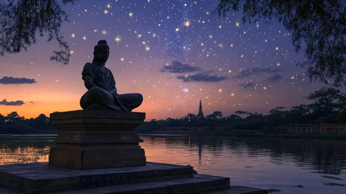 Meditating Buddha with Celestial Backdrop