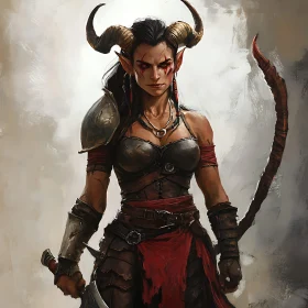 Demon Warrior with Horns and Sword