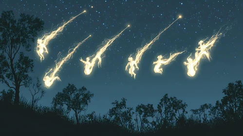 Ethereal Angels Streaking Across Night Sky