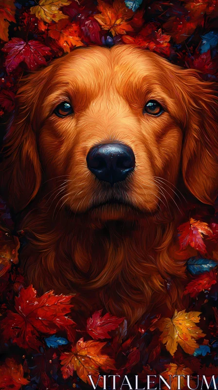 Dog in Fall Foliage AI Image