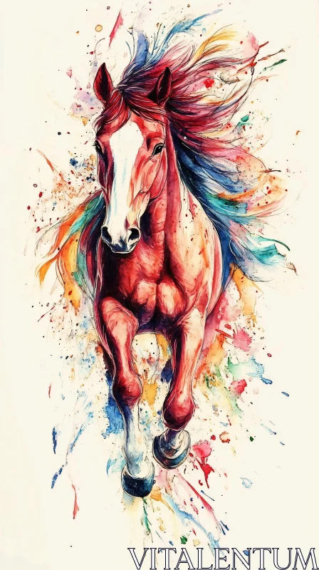 Energetic Horse Watercolor Painting AI Image