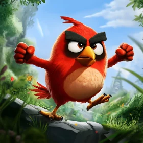 Cartoon Red Bird Ready for Action