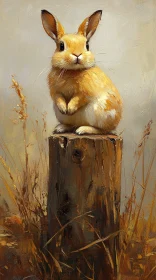 Adorable Bunny Perched on Wood Art