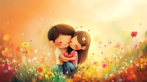 Loving Embrace Cartoon Illustration