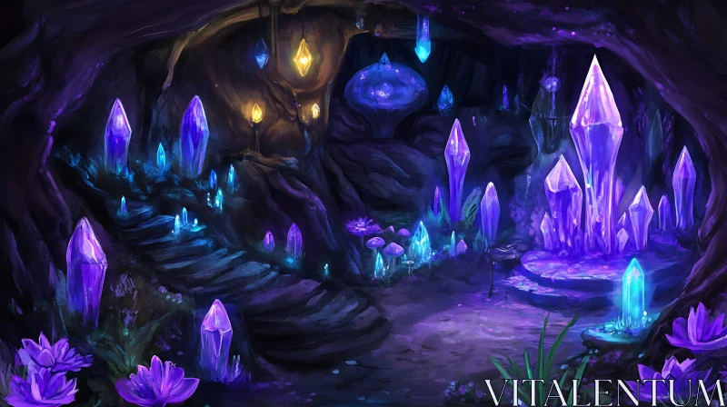 AI ART Enchanted Cave of Glowing Crystals