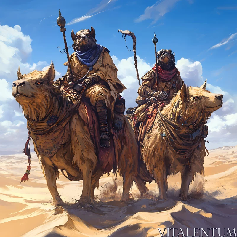 Fantasy Riders in the Desert Landscape AI Image