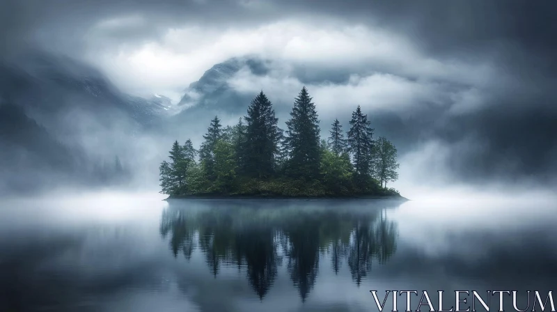 AI ART Enchanted Island in a Misty Lake