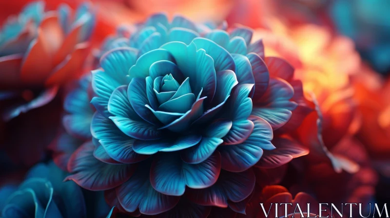 3D Floral Wallpapers: Surreal Digital Art in Dark Turquoise and Light Crimson AI Image