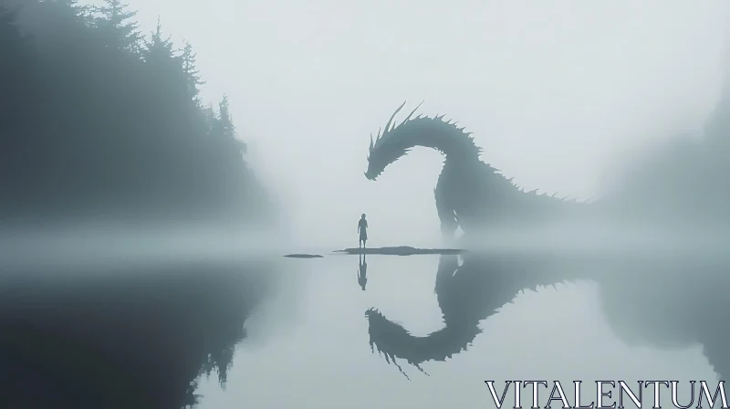 AI ART Man and Dragon in the Mist