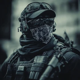 Monochrome Tactical Soldier with Mask