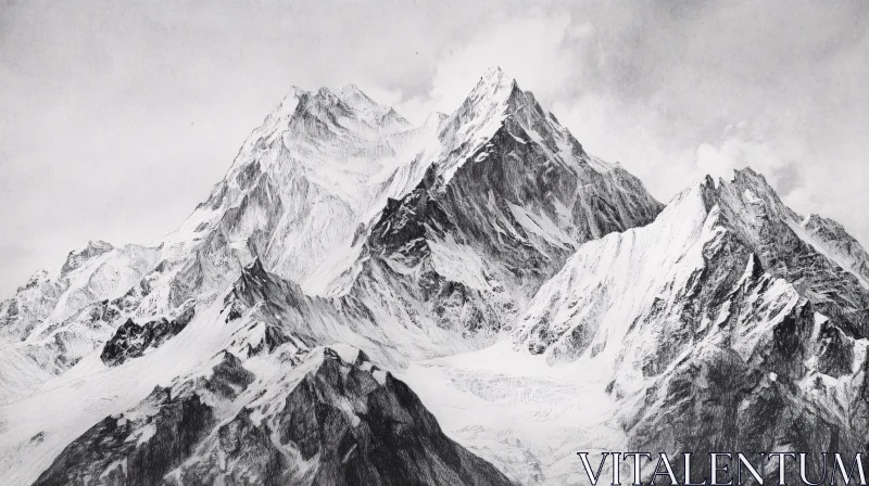 AI ART Detailed Mountain Peaks Illustration