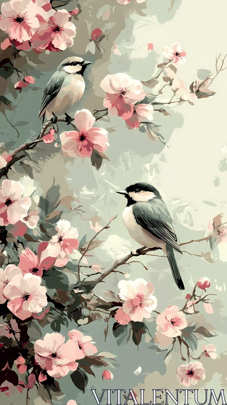 AI ART Birds Among Cherry Blossoms