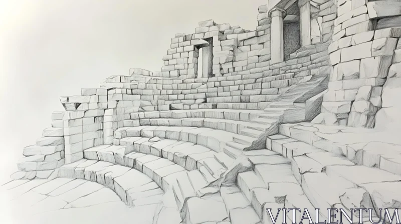 Monochrome Sketch of Ancient Stone Theater AI Image