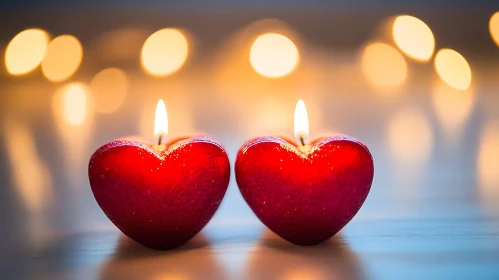 Two Heart Candles with Bokeh Lights