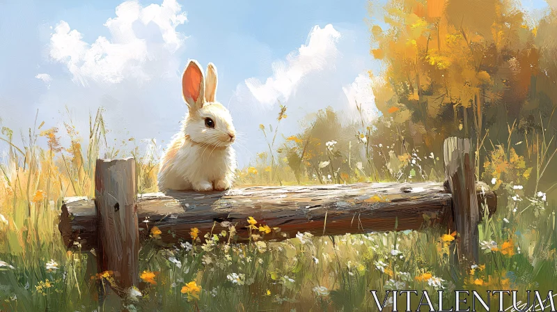 Enchanting Rabbit on a Log in Nature AI Image