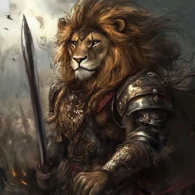 Lion Warrior in Armor Holding Sword