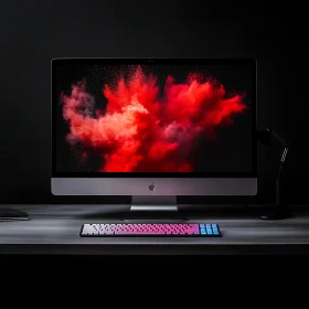 Apple iMac Displaying Red Smoke Art