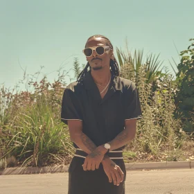 Snoop Dogg in Black Outfit with Sunglasses