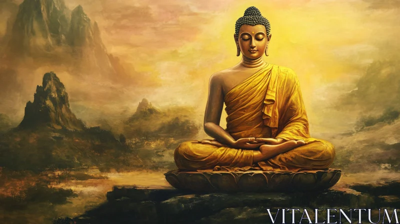 Golden Buddha in Contemplation AI Image