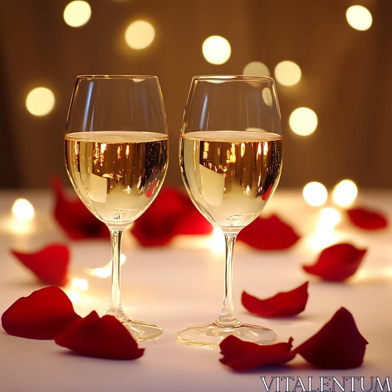 AI ART Romantic Wine Setting with Rose Petals