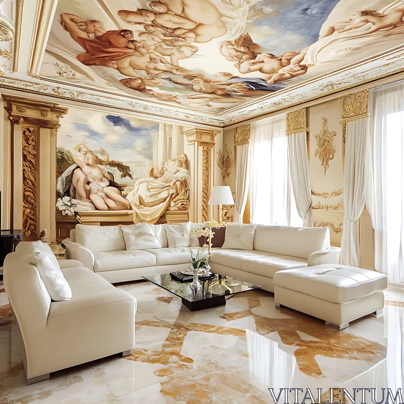 AI ART Opulent Interior with Classical Fresco Paintings