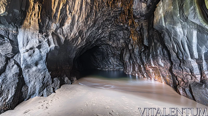 Intriguing Cave Entrance with Sand and Water AI Image