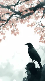 Serene Raven and Blossoms