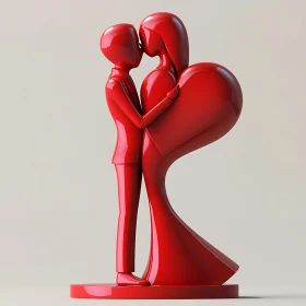 Modern Red Sculpture of Loving Couple