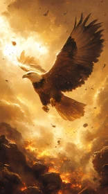 Eagle Soaring Among Flames