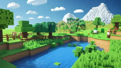 Minecraft Inspired Serene Landscape Art
