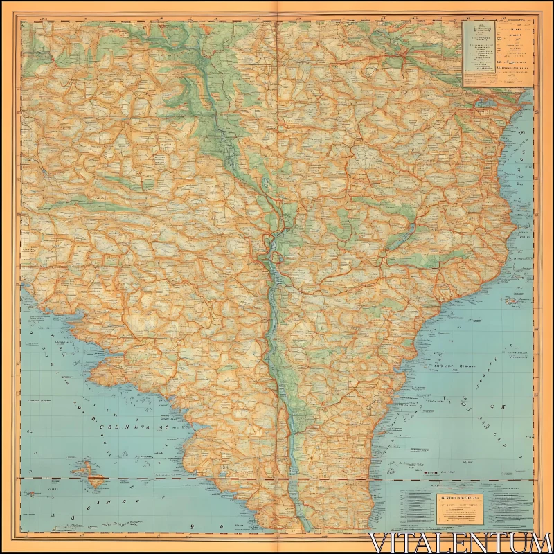 Vintage Geographical Map with Intricate Details AI Image