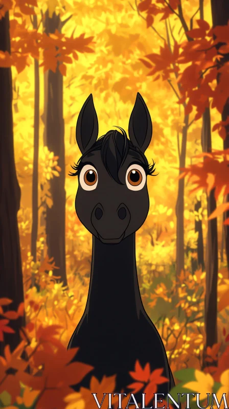 Autumn Forest Horse Illustration AI Image