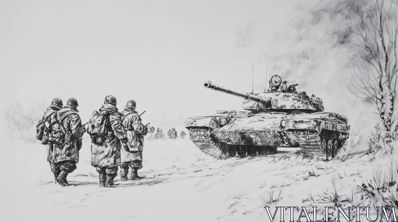 AI ART Military Tank and Troops in Snow