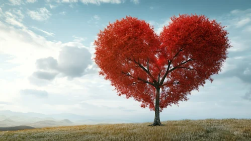 Red Heart Tree in a Field